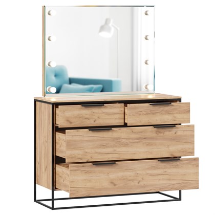 Норд Комод 1190 с 4 ящиками с зеркалом с подсветкой (Дуб Золотой) - фото 127075