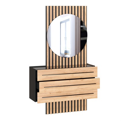 Неаполь Тумба с зеркалом левая (Черный/Дуб Золотой) - фото 127180