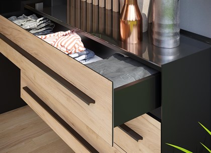 Неаполь Тумба с зеркалом правая (Черный/Дуб Золотой) - фото 127183