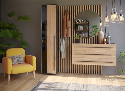 Неаполь Тумба с зеркалом правая (Черный/Дуб Золотой) - фото 127184