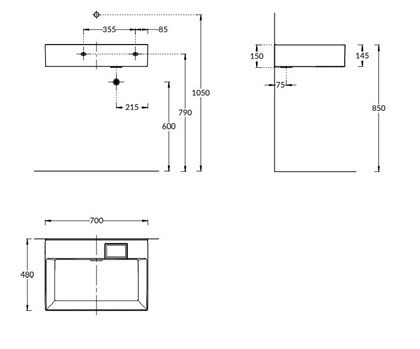LO.wb.70.0 Раковина LOGICA мебельная/подвесная без отверстий 70, белая глянцевая - фото 129782