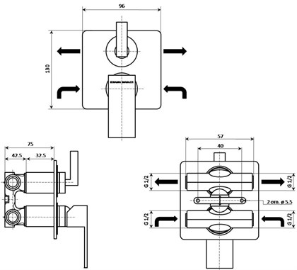 V2CR6911KM Встраиваемый смеситель FIORETTO для душа с дивертором на два потока, хром - фото 129918