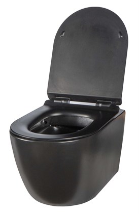 Унитаз подвесной безободковый Creto Logan L1 1001-002-L1BLMAT с крышкой-сиденьем микролифт, матовый черный - фото 130720