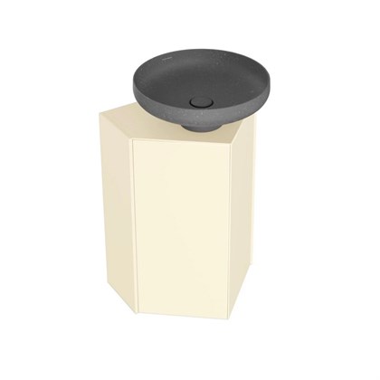 KMCACb50MBt0 Тумба-модуль CARAVAN под раковину со столешницей без боковин, подвесная 50, push, сливочная матовая - фото 141861