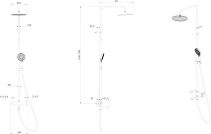 FO.202.KM.BLK.M Душевая колонна FONTE на 3 потока с пов.изливом и механическим смесителем, черный матовый - фото 142059