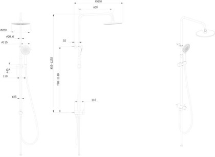 FO.101.KM.BLK.M Душевая колонна круглая FONTE на 2 потока без смесителя, черный матовый - фото 142185