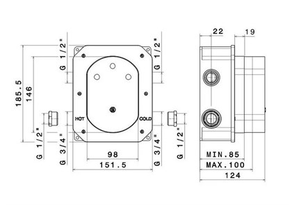 27751KM.00.000 Универсальная внутренняя часть для термостатического кнопочного смесителя на два потока - фото 142217