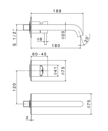 69628EXKM.59.067 Смеситель для раковины ETERNA однорычажный настенный, без донного клапана, браширов - фото 142242