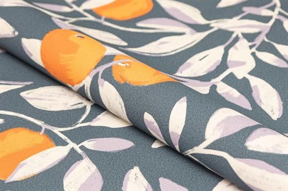 KM8503 Обои виниловые на флизелиновой основе Шафран мотив, синий, апельсины KЕРАМА МАРАЦЦИ - фото 142632