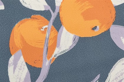 KM8503 Обои виниловые на флизелиновой основе Шафран мотив, синий, апельсины KЕРАМА МАРАЦЦИ - фото 142633
