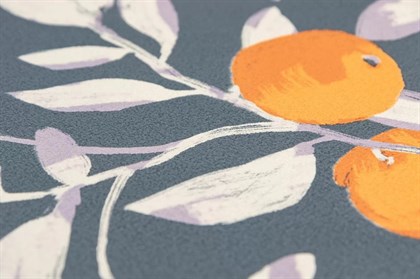 KM8503 Обои виниловые на флизелиновой основе Шафран мотив, синий, апельсины KЕРАМА МАРАЦЦИ - фото 142634