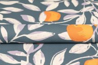 KM8503 Обои виниловые на флизелиновой основе Шафран мотив, синий, апельсины KЕРАМА МАРАЦЦИ - фото 142640