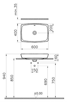 Раковина VitrA Metropole 5668B003-0012 60 см - фото 59049