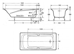 Чугунная ванна Jacob Delafon Repos E2903 180х80 - фото 59221