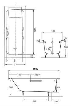 Чугунная ванна Jacob Delafon Parallel E2949 150х70 - фото 59226