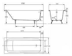 Чугунная ванна Jacob Delafon Parallel E2948 170х70 см - фото 59231