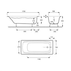 Чугунная ванна Jacob Delafon DIAPASON 170x75 E2937 без ручек - фото 59239