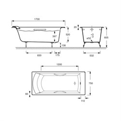 Чугунная ванна Jacob Delafon BIOVE 170x75 с ручками - фото 59248
