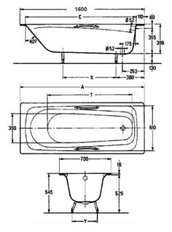 Чугунная ванна Jacob Delafon Melanie E2935 160х70 - фото 59277