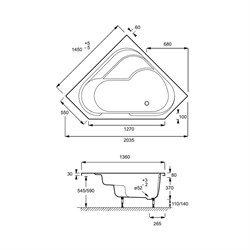 Акриловая ванна Jacob Delafon Bain Douche 145х145 левая - фото 59335