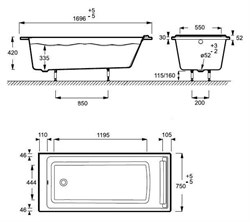 Акриловая ванна Jacob Delafon Spacio 170х75 см с подголовником - фото 59341