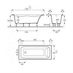 Акриловая ванна Jacob Delafon Elite 170x70 см - фото 59359
