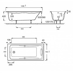 Акриловая ванна Jacob Delafon Odeon Up E6060RU-00 150х70 - фото 59409