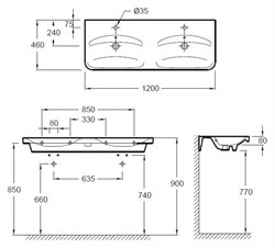 Раковина Jacob Delafon Replay 2 E4488 120 см двойная - фото 61860