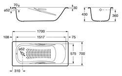 Стальная ванна Roca Princess 170х70 2209E0000 с ручками - фото 65820