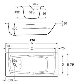 Стальная ванна Roca Swing 170 см - фото 65927