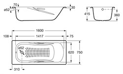 Стальная ванна Roca Princess-N 160 см - фото 65944