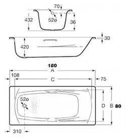 Стальная ванна Roca Swing 180 см - фото 65967