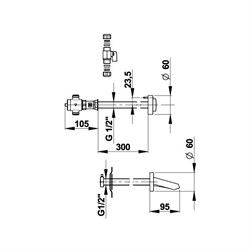 Комплект порционный кран и излив Presto 512 S  31661 для раковины, для перегородки от 200 до 300 мм - фото 72392