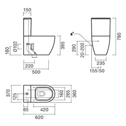 Набор Sanitana компакт CORAL: чаша BTW + сливной бачок + крышка с механизмом (микролифт) - фото 74982