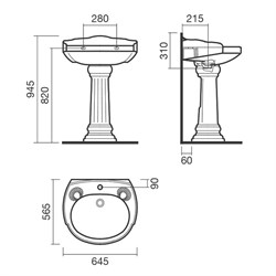 Раковина подвесная с пьедесталом 65 Sanitana GRECIA - фото 75109