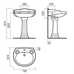 Раковина подвесная с пьедесталом 70 Sanitana GRECIA - фото 75113
