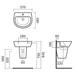 Раковина подвесная 57 Sanitana KAPA / POP ART с полупьедесталом - фото 75321