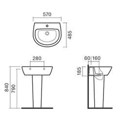 Раковина подвесная 57 Sanitana KAPA / POP ART с пьедесталом - фото 75323