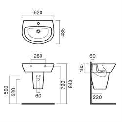 Раковина подвесная 60 Sanitana MUNIQUE с полупьедесталом - фото 75333