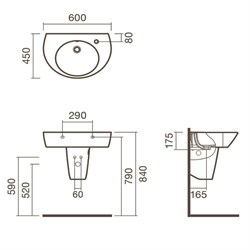 Раковина подвесная 60 Sanitana POP с полупьедесталом - фото 75353