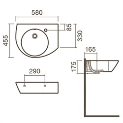 Раковина подвесная 58 правая Sanitana POP - фото 75365