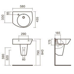 Раковина подвесная 58 левая Sanitana POP с полупьедесталом - фото 75377