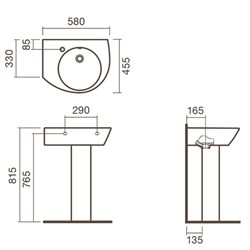 Раковина подвесная 58 левая Sanitana POP с пьедесталом - фото 75379