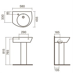 Раковина подвесная 58 левая Sanitana POP с пьедесталом - фото 75381