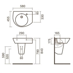Раковина подвесная 58 правая Sanitana POP с полупьедесталом - фото 75383