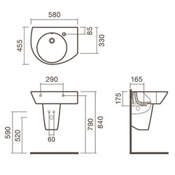 Раковина подвесная 58 правая Sanitana POP с полупьедесталом - фото 75385