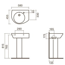 Раковина подвесная 58 правая Sanitana POP с пьедесталом - фото 75387