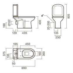 Набор Sanitana компакт REGINA: чаша + сливной бачок + крышка термопласт - фото 75468