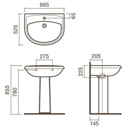 Раковина подвесная 66 Sanitana REGINA с пьедесталом - фото 75502