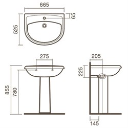 Раковина подвесная 66 Sanitana REGINA с пьедесталом - фото 75504